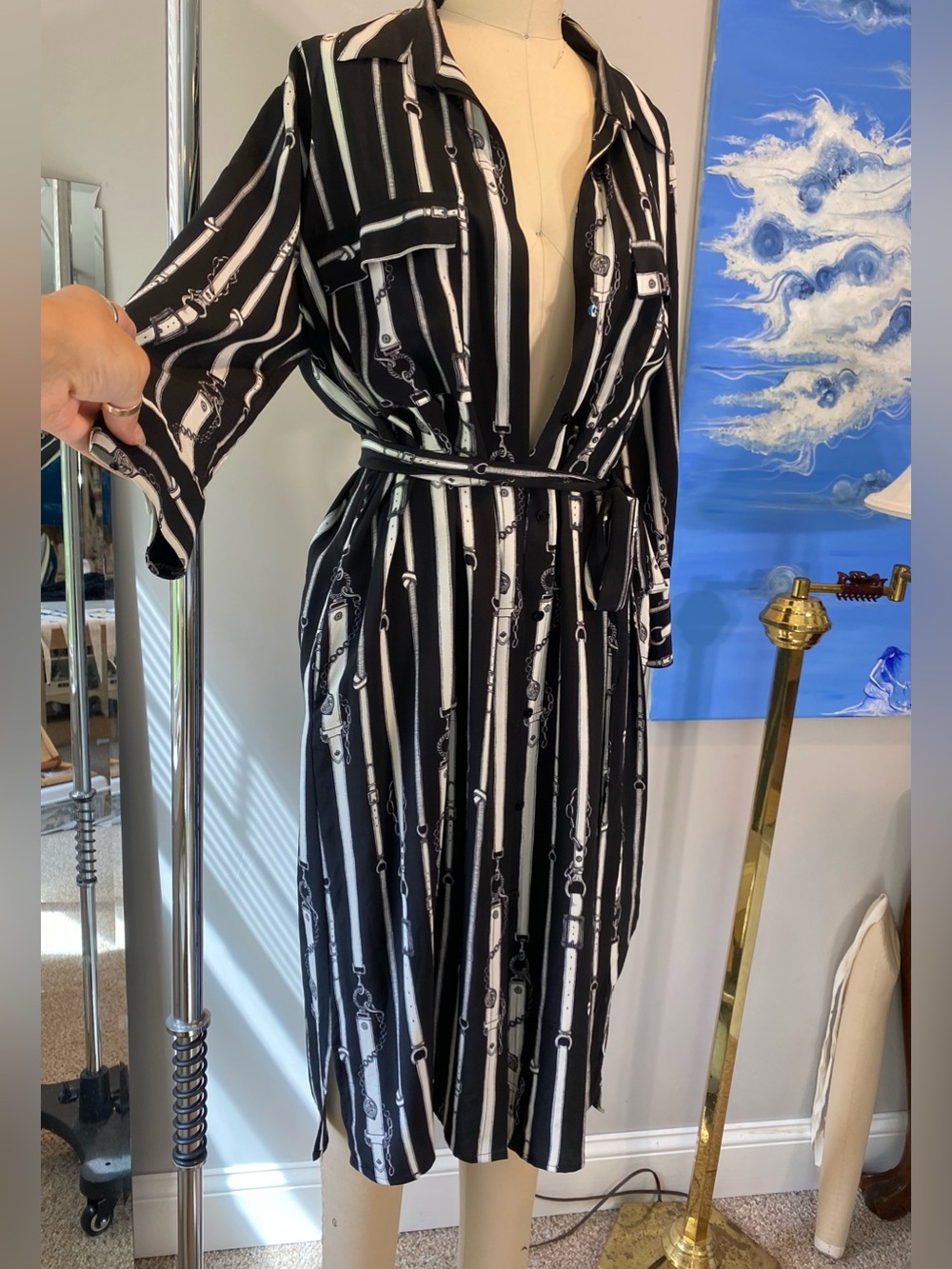 L'AGENCE Cameron Belt Print Midi Shirt Dress